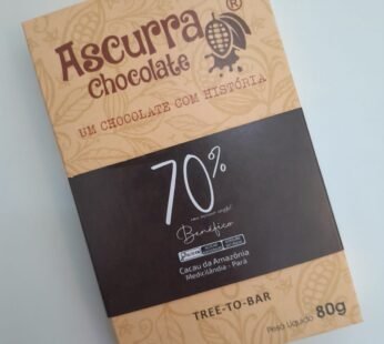 Barra de Chocolate Ascurra 70% Açúcar Cristal 80g