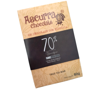 Barra de Chocolate Ascurra 70% Açúcar Demerara 80g